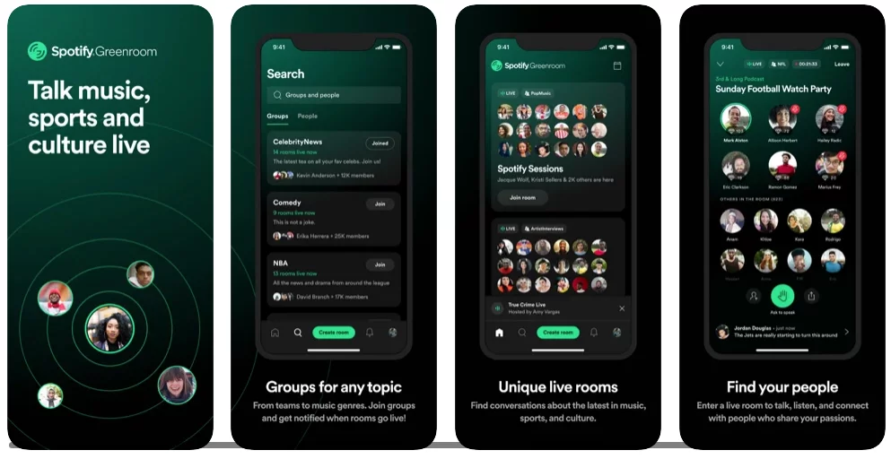 Spotify Greenroom: the definitive clone of Clubhouse for LIVE Audio to be transformed into Podcast