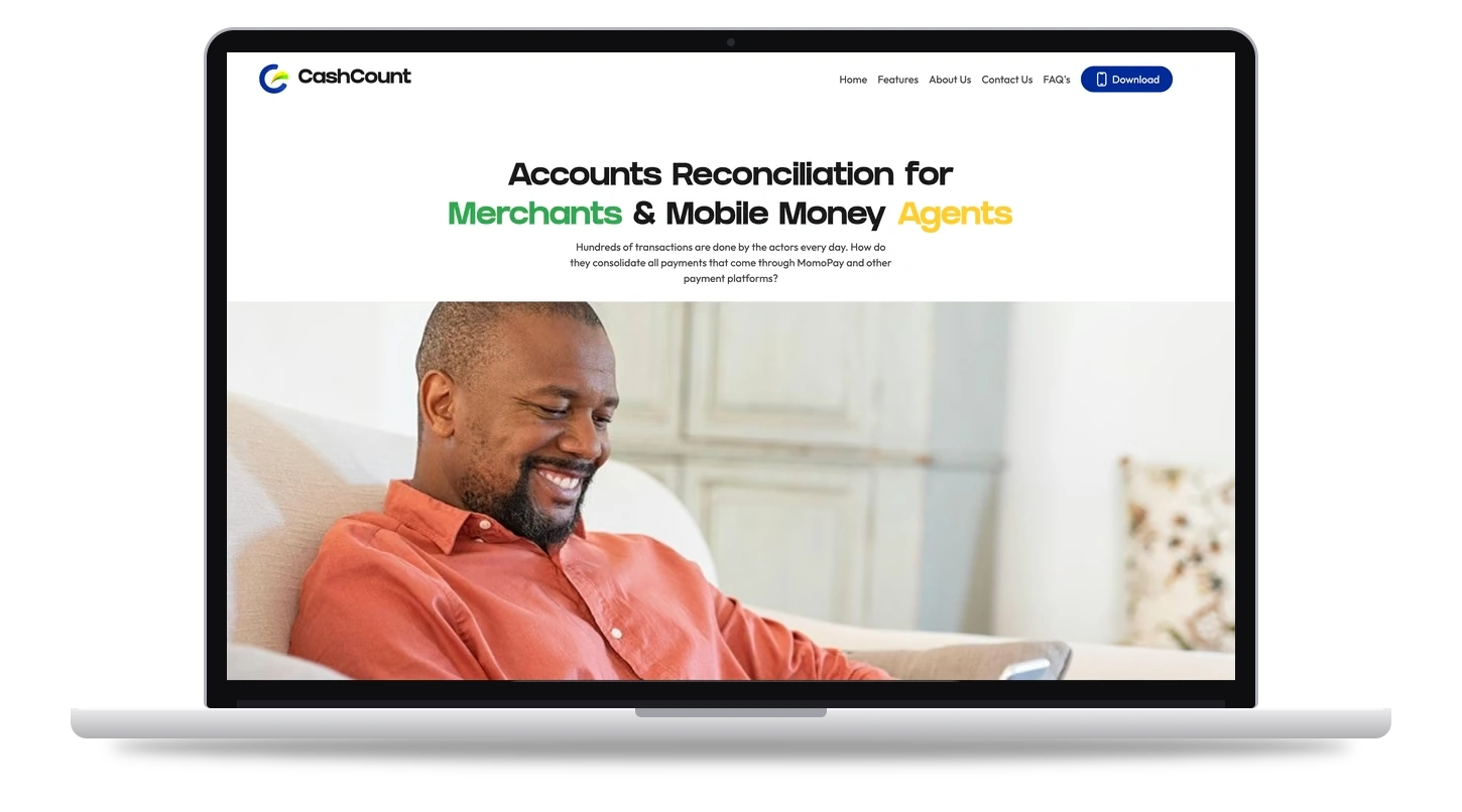CashCount app website on a laptop